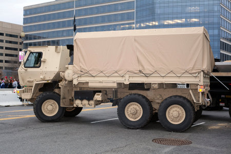WASHINGTON, DC - JANUARY 20: 74th National Guard Troop Command Vehicle parked for Inauguration of Donald Trump.  Taken January 20, 2017 in District of Columbia.のeditorial素材