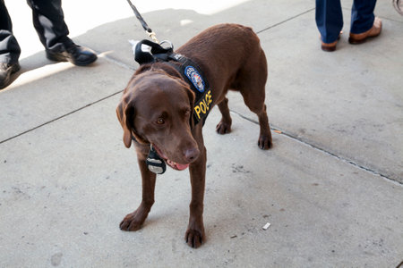 BRONX, NEW YORK, USA - APRIL 10:  NYPDCounter-terrorism Bureau K-9 dog during opening day at Yankee Stadium.  Taken April 10, 2017 in New York.のeditorial素材