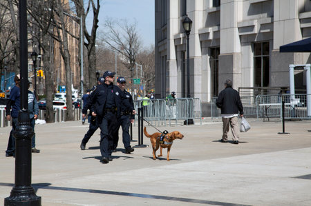 BRONX, NEW YORK, USA - APRIL 10:  NYPD Police Counter terrorism Bureau officers patrol Yankee stadium during opening day game.  Taken April 10, 2017 in New York.のeditorial素材