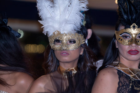 NEW YORK, NEW YORK, USA - JUNE 30: Women posing during boat cruise indoor fashion show hosted by New York Digital Photography meetup group.  Taken June 30, 2017 in New York.のeditorial素材