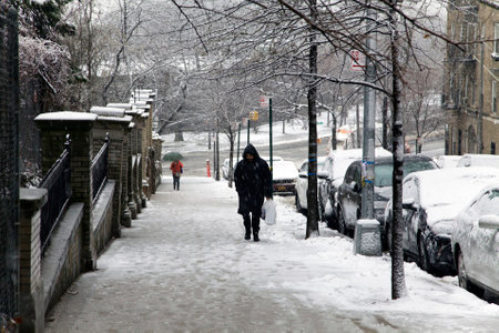 BRONX, NEW YORK - MARCH 7: Man walks up hill during fall in the Bronx New York.  Taken March 7, 2018 in New York.のeditorial素材