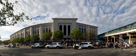 BRONX, NEW YORK - MAY 11: Wide angle view of Yankee Stadium.  Taken May 11, 2018 in New York.のeditorial素材