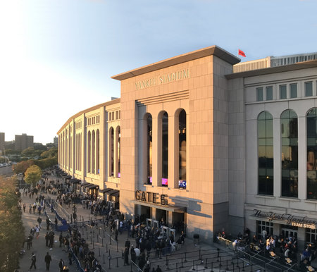 BRONX, NEW YORK - OCTOBER 17: Front gate of Yankee Stadium with fans lining up to see the game.  Taken October 17, 2018 in New York.のeditorial素材
