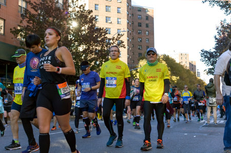 NEW YORK, NEW YORK/USA - November 4, 2018: Runners in Manhattan participate during the NYC Marathon.