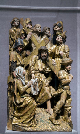 NEW YORK, NEW YORK/USA - December 17, 2018: Walnut carving at the Metropolitan Museum of Art on  "The Way to Calvary" with Saint Veronica accepting veil.のeditorial素材