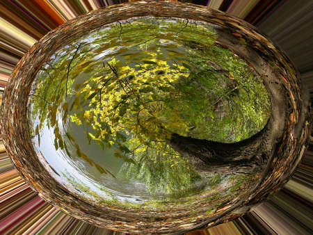 Photo of Central Park Pond in summer made into a sphere design.の写真素材