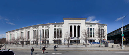 BRONX, NEW YORK/USA - March 18, 2019: Wide angle view of Yankee Stadium and street.のeditorial素材