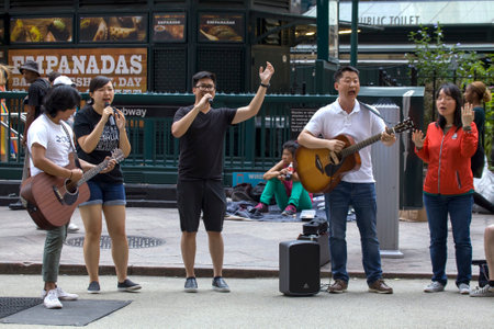 NEW YORK, NEW YORK/USA - July 27, 2019: Members of Church of Jesus sing praise songs during...