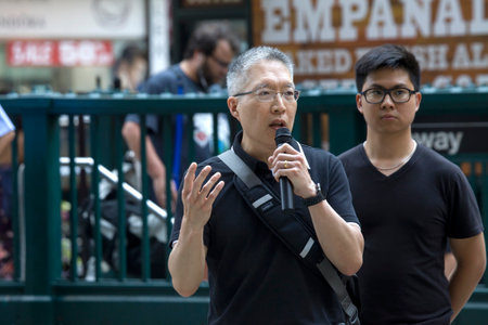 NEW YORK, NEW YORK/USA - July 27, 2019: Bob of Church of Jesus speaks during evangalizing event outdoors on Herald Square.のeditorial素材