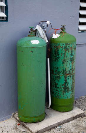 Large propane tanks used in Puerto Rico to provide gas to home owners.の写真素材