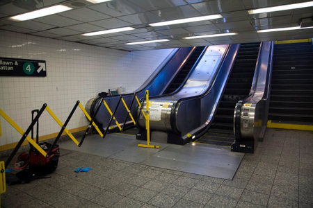 BRONX, NEW YORK/USA - May 27, 2019: Escalator at Yankee Stadium station is out of service. It is often out of service on a regular basis.のeditorial素材