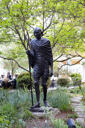 NEW YORK, NEW YORK/USA - May 9, 2018: Statue of Mahatma Gandhi on Union Square and East 14th street sculpted by Kantilal B. Patel .のeditorial素材