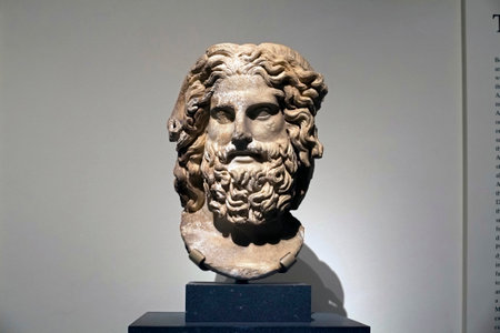 NEW YORK, NEW YORK/USA - September 15, 2018: Marble head of Zeus Ammon at Metropolitan Museum of Art.のeditorial素材