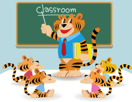 Classroom teacher,tiger teacher teach studentのイラスト素材
