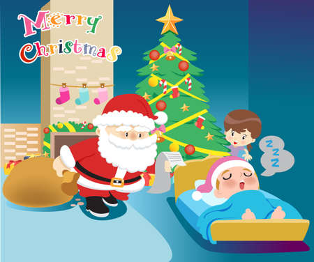 Santa Claus and children vector illustration.のイラスト素材