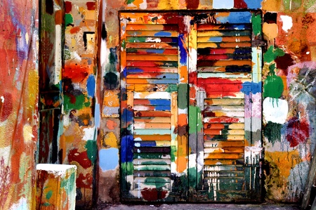 a colourful windows and wall in Liguriaの写真素材