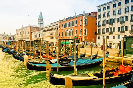 Venice, Italy - canal, godolas and housesのeditorial素材