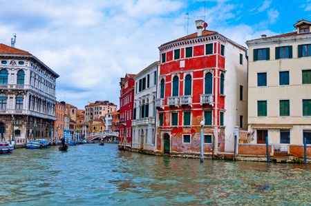 Venice, Italy - canal, boats and housesの写真素材
