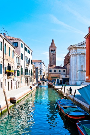 Venice, Italy - canal, boats and housesのeditorial素材