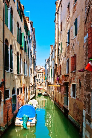 Venice, Italy - canal, boats and housesのeditorial素材