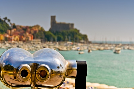 binocular pointing at Lerici village, in Liguria - Italyの写真素材