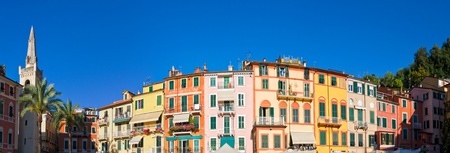 panoramic view of tower bell and facade in the main square of Lerici, Italyの写真素材