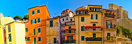 typical facade and castle in the main square of Lerici, Italy