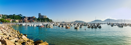 view of Lerici in Liguria with houses, Castle, boats and the blue mediterranean seaのeditorial素材