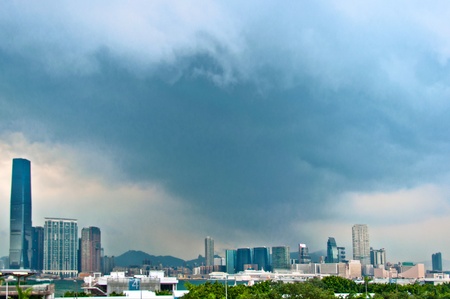 HONG KONG - JULY 31, 2012: summer storm arriving on Hong Kong central district on July 30, 2012 in...