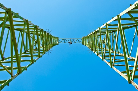 High voltage electric pillars from belowの写真素材
