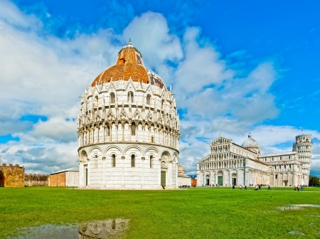 Pisa - Italy  Baptistery, Cathedral, and Leaning Tower in the backgroundの写真素材