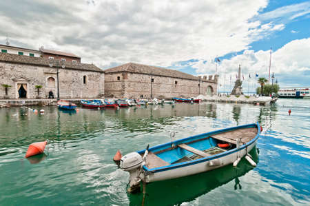 gorgeous and romantic harbor of Lazise on the eastern shore of Lake Garda on May 19, 2013 in Italyのeditorial素材