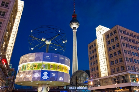Berlin, Germany - June 7, 2013  Alexanderplatz, Tv tower and world clock night view on June 07, 2013 in Berlin  Called by Berliners simply Alex it is a large public square in Mitte district in Berlin のeditorial素材