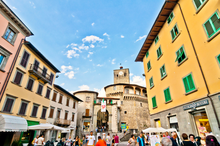 CASTELNUOVO GARFAGNANA, ITALY - AUGUST 16  tourists visit the main square on August 16, 2013 in Castelnovo Garfagnana, Italy The village is quoted for the first time in a 8th century official documentのeditorial素材