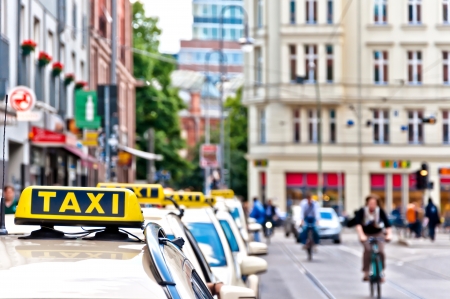 row of Taxi cabs waiting in Berlin downtown, Germanyのeditorial素材