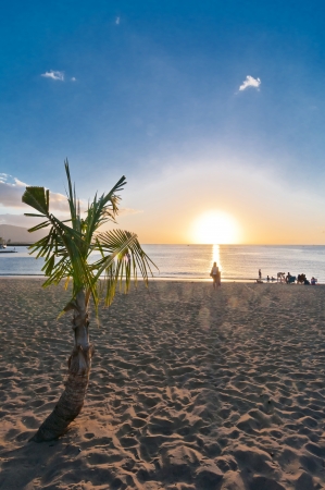HALEIWA, HAWAII - AUGUST 27  sunset in tropical Haleiwa beach, on August 27, 2013 in Haleiwa , Oahu, Hawaii  Haleiwa Beach Park is walking distance from  historic Haleiwa Town, in Oahu North Shore のeditorial素材