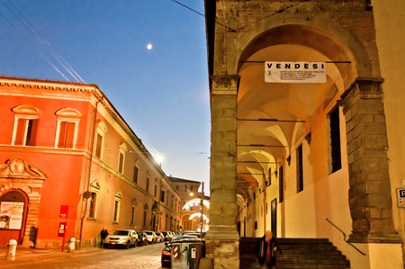 Bologna, Italy - December 7, 2013  night view of Bologna s downtown passage way  In total, there are about 38 kilometres of arcades in the city s historical centre In Bologna, Italyのeditorial素材