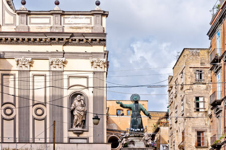NAPLES, ITALY - JANUARY 3, 2014  San Gaetano statue in Spaccanapoli San Gaetano square in Naples, Italy   Spaccanapoli is the narrow main street that traverses the old, historic center of Naplesのeditorial素材