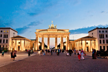 Berlin, Germany - June 8, 2013  tourists in Brandenburg Gate and Pariser Platz in Berlin, Germany  Named Brandenburger Tor, it s one of the few monuments that survived World War IIのeditorial素材
