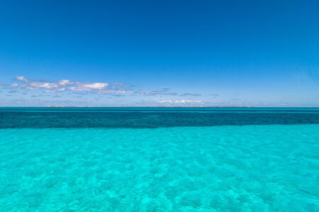 tropical sea and Isla Mujeres coastline view from sea in Cancun, Mexicoの写真素材