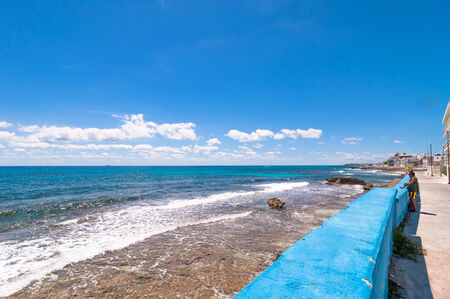 Isla Mujeres, Mexico - April 22, 2014: day view of coastline and tropical sea in Isla Mujeres, Mexico. The island is located 8 miles northeast of Canc?n in the Caribbean Sea.のeditorial素材