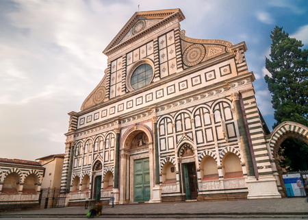 FLORENCE, ITALY - March 21, 2014:  tourists in front of  Santa Maria Novella church in Florence, Italy. Florenceのeditorial素材