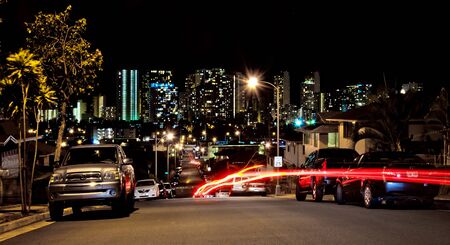 Honolulu, HI, USA - August 28, 2013: night view of urban skyline in Honolulu, Oahu, Hawaii. Honolulu is the state capital and the most populous city in the U.S. state of Hawaii.のeditorial素材