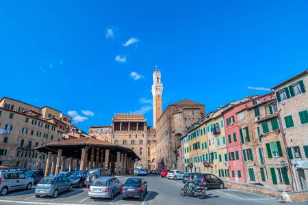 SIENA ITALY October 26 2014: Street view with skyline in Siena Italy. The historic center of Siena Has Been declared by UNESCO a World Heritage Site.のeditorial素材