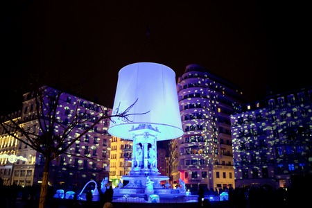 YON FRANCE  DECEMBER 6 2014: street view of Festival of Lights in Lyon France. The origins of the Fte des Lumires date to 1643.のeditorial素材