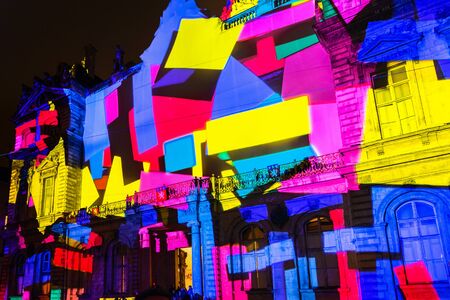 LYON FRANCE  DECEMBER 6 2014: street view of Festival of Lights in Lyon France. The origins of this festival named Fete des Lumieres date to 1643.のeditorial素材