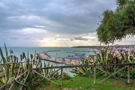 SCIACCA, ITALY - FEBRUARY 22, 2014: panoramic view of coastline with downtown in Sciacca, Italy. Sciacca is known as the city of thermal baths since Greek domination in the 3rd and 4th centuries BCのeditorial素材
