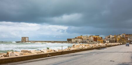 TRAPANI, ITALY - FEBRUARY 25, 2014: day view of harbor and waterfront in Trapani, Italy. The city is an important fishing port and the main gateway to the nearby Egadi Islandsのeditorial素材
