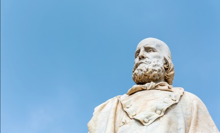 TRAPANI, ITALY - FEBRUARY 25, 2014: monument of italian hero Giuseppe Garibaldi in front of the port in Trapani, Italy. The marble statue was built by Leonardo Croce in 1890.のeditorial素材