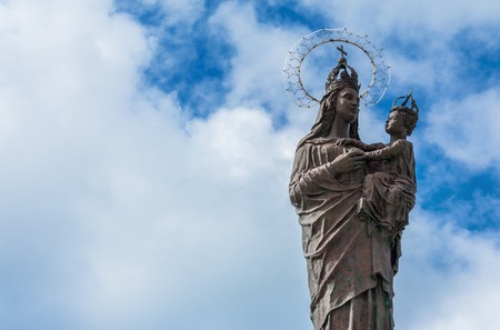 TRAPANI, ITALY - FEBRUARY 25, 2014: Mary star of the sea monument in front of the port in Trapani, Italy. The statue is 5,10 metres high and was made to protect sailors and fishermen.のeditorial素材